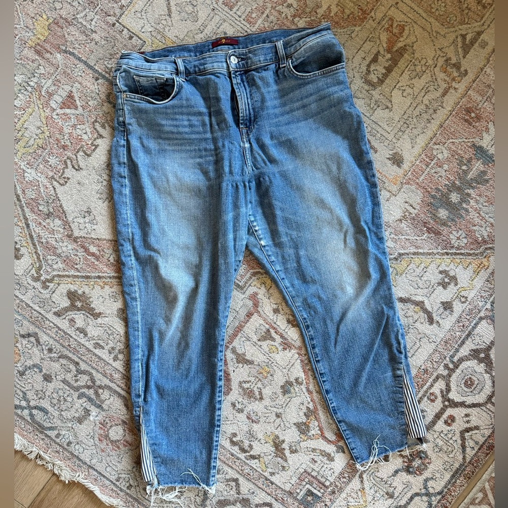 7 For All Mankind Blue Denim Jeans with Stripe Inset Sz 34